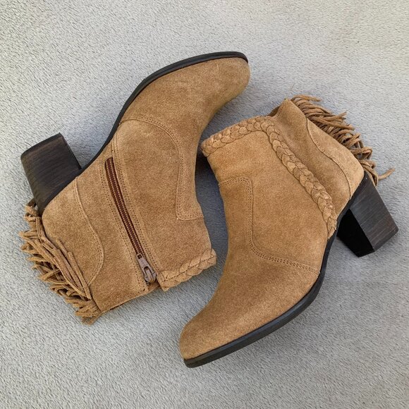 Matisse Lucinda Suede Fringe Block Heel Ankle Booties Sz8 - Picture 9 of 15